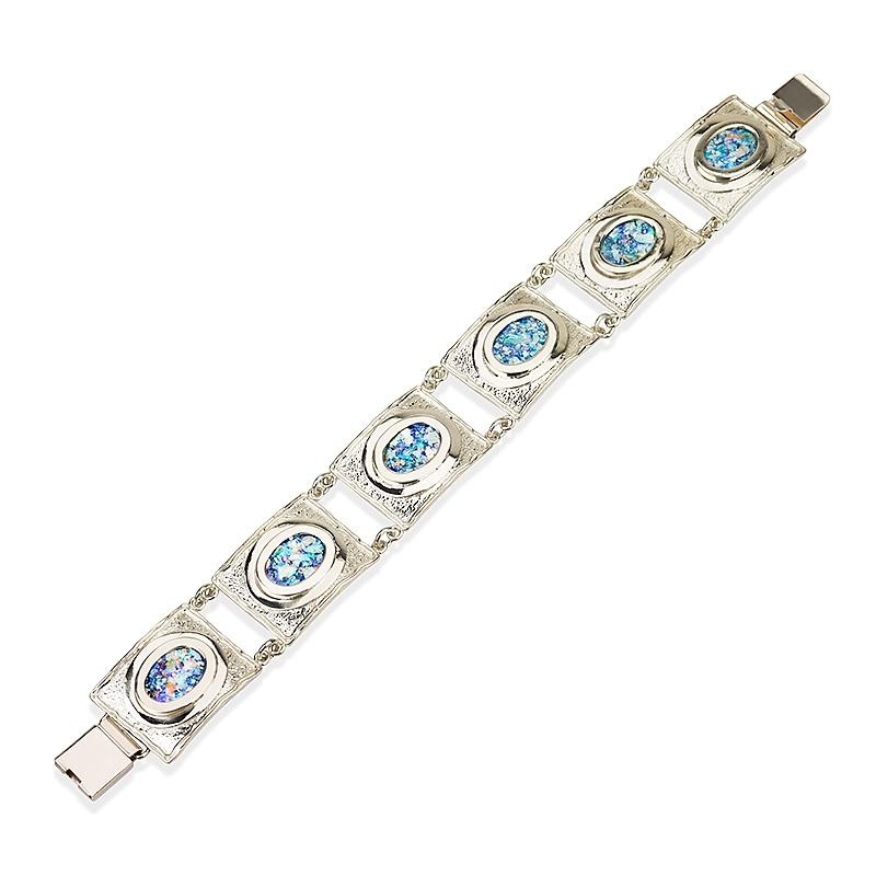 Deluxe Roman Glass and Sterling Silver Shield Bracelet - 1
