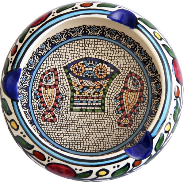  Armenian Ceramic Colorful Tabgha Fish Mosaic Ashtray - 1