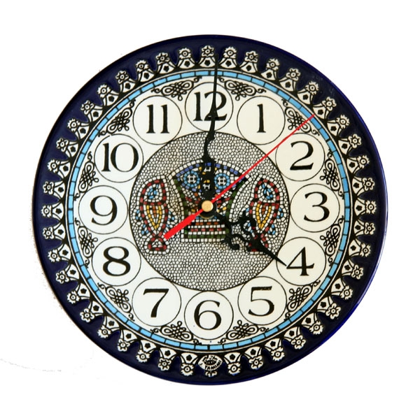 Armenian Ceramic Large Tabgha Fish Mosaic Clock - 1