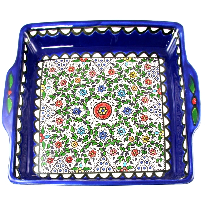 Armenian Ceramic Square Serving Tray (Colorful Flowers and Vines) - 1