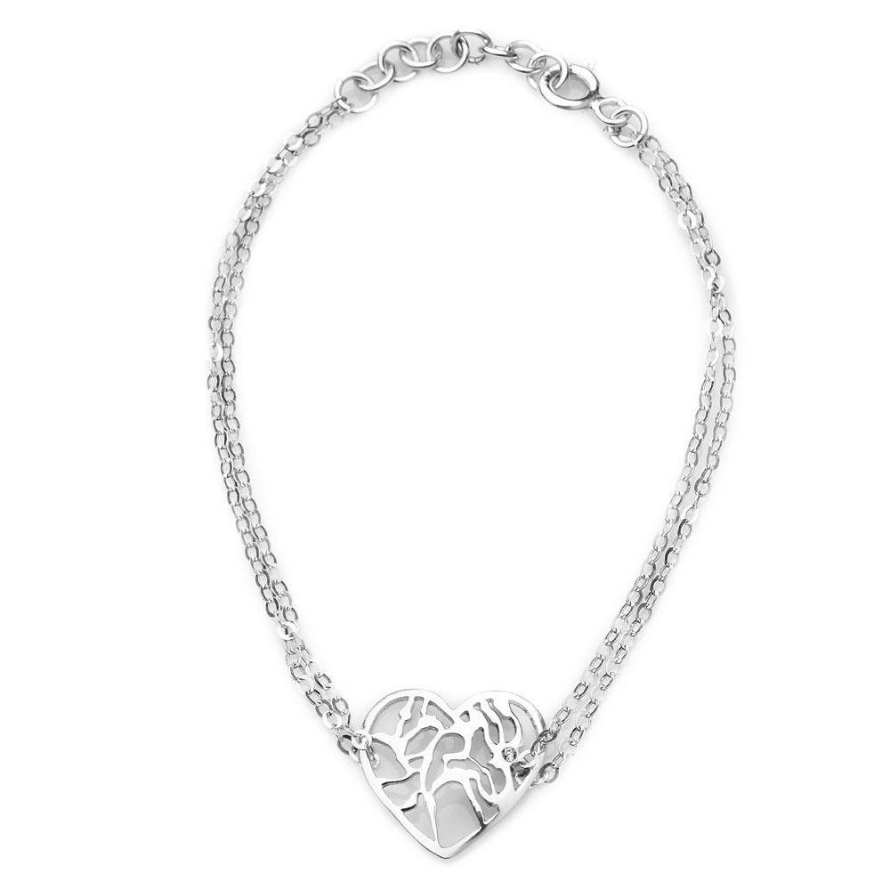 Sterling Silver Heart Shema Yisrael Bracelet with Diamond  - 1