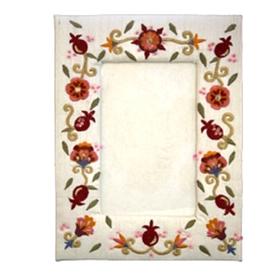 Yair Emanuel Floral Pomegranates Embroidered Picture Frame (White) - 1