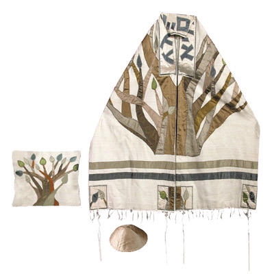 Yair Emanuel Embroidered Raw Silk Tree of Life Prayer Shawl - 1