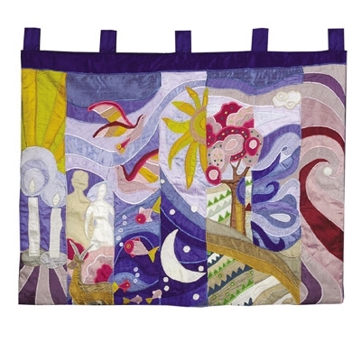 Yair Emanuel Extra Large Seven Days of Creation Silk Wall Hanging  - 1