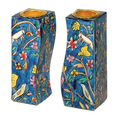Yair Emanuel Hand Painted Fitted Candlesticks (Nature) - 1
