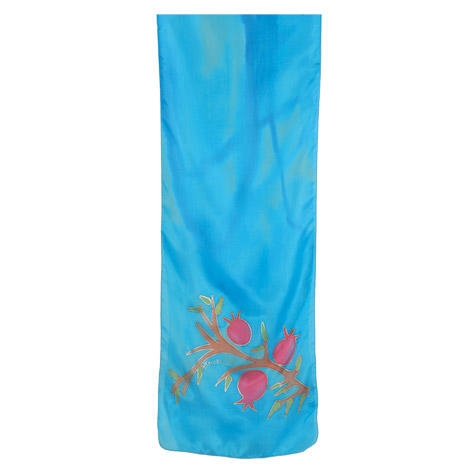 Yair Emanuel Painted Silk Scarf - Pomegranates (Turquoise) - 1