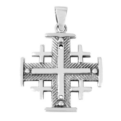 Sterling Silver Men’s Jerusalem Cross Pendant with Inscription - 1