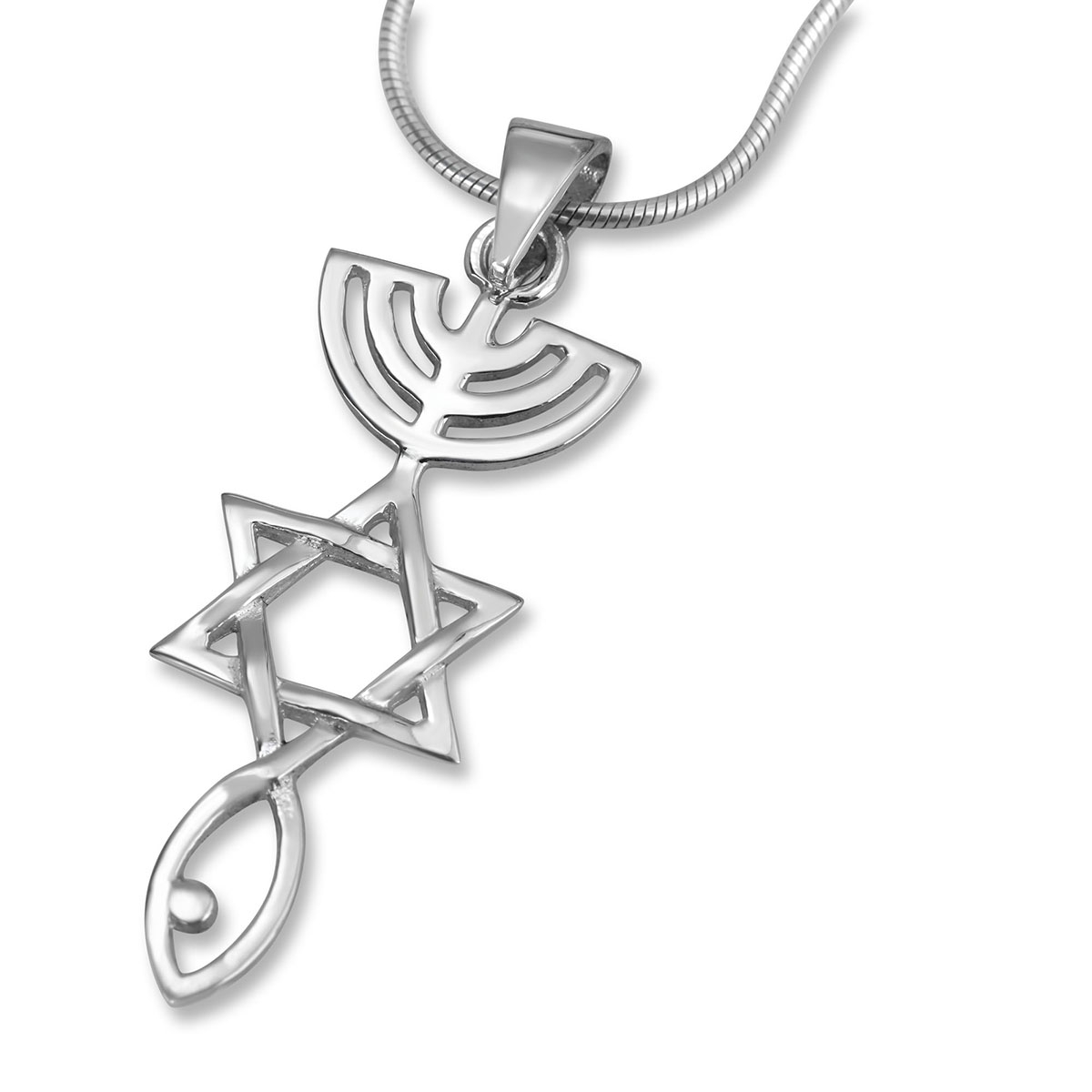 Sterling Silver Classic Grafted-In Messianic Seal Necklace - 1