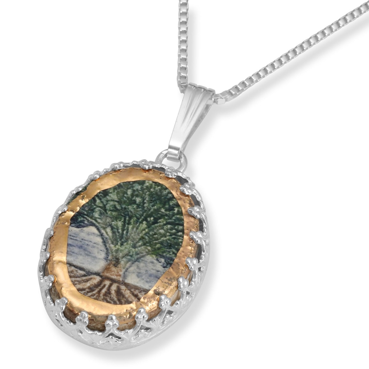 Art In Clay Sterling Silver Tree of Life Ceramic Necklace with 24K Gold Accents - 1
