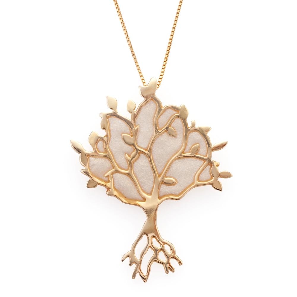 Adina Plastelina Gold Plated Sterling Silver Tree of Life Necklace (Mother of Pearl) - 1