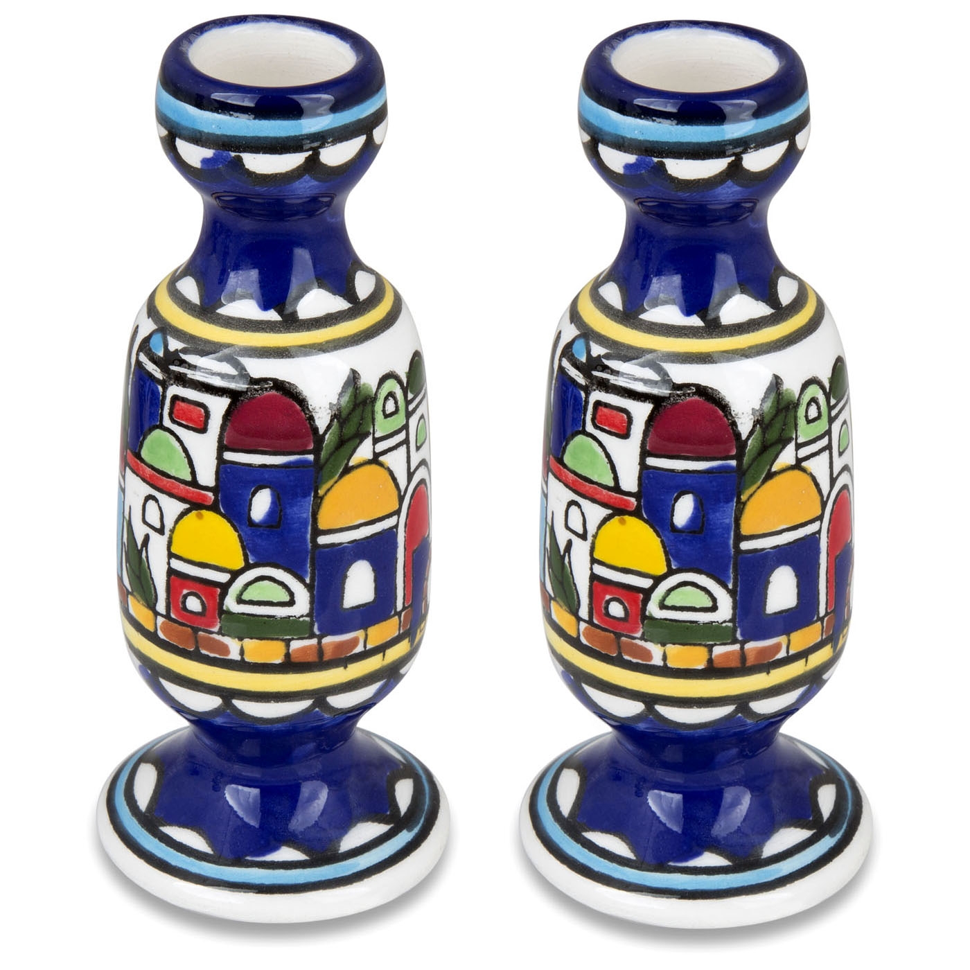 Armenian Ceramics Colorful Jerusalem Short Candlesticks  - 1