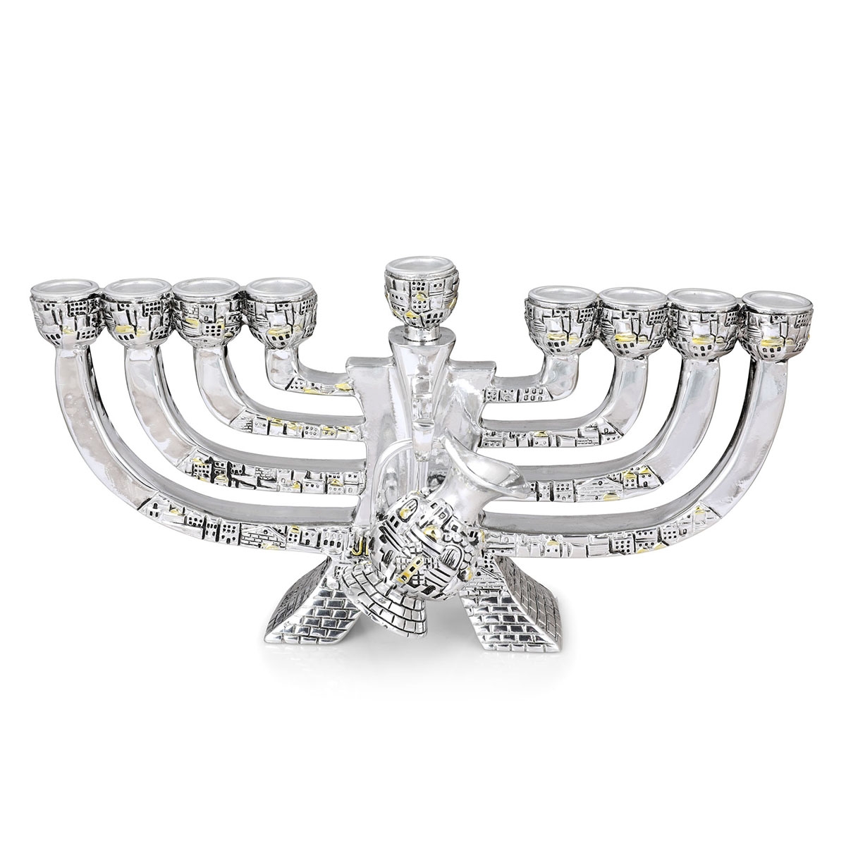 Silver-Plated Jerusalem Hanukkah Menorah with Pouring Jug - 1