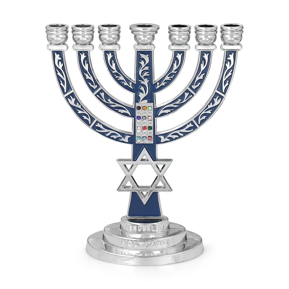Star of David 7-Branched Menorah with Choshen (Choice of Colors) - 1