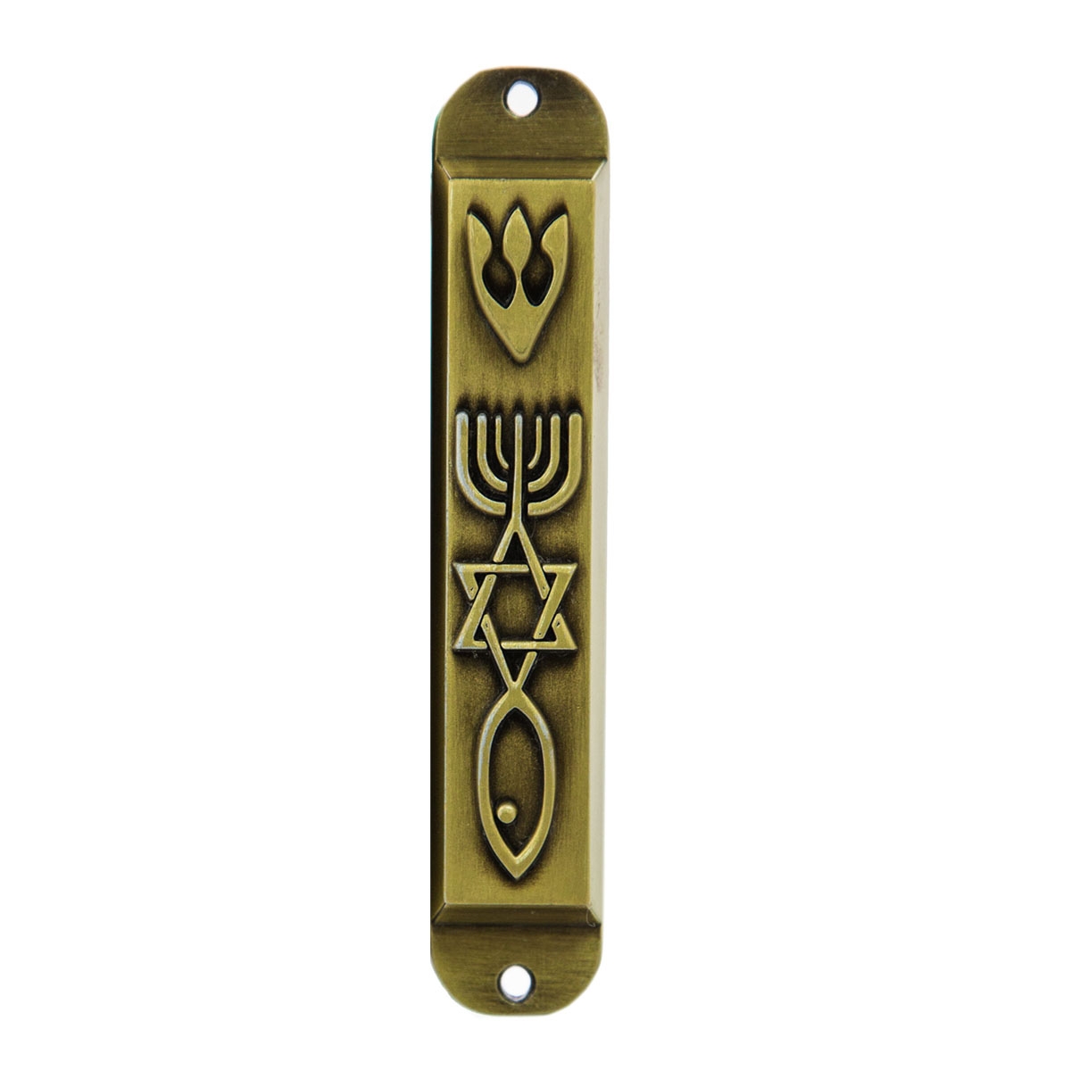 Copper Embossed Grafted-In Messianic Seal Mezuzah Case  - 1