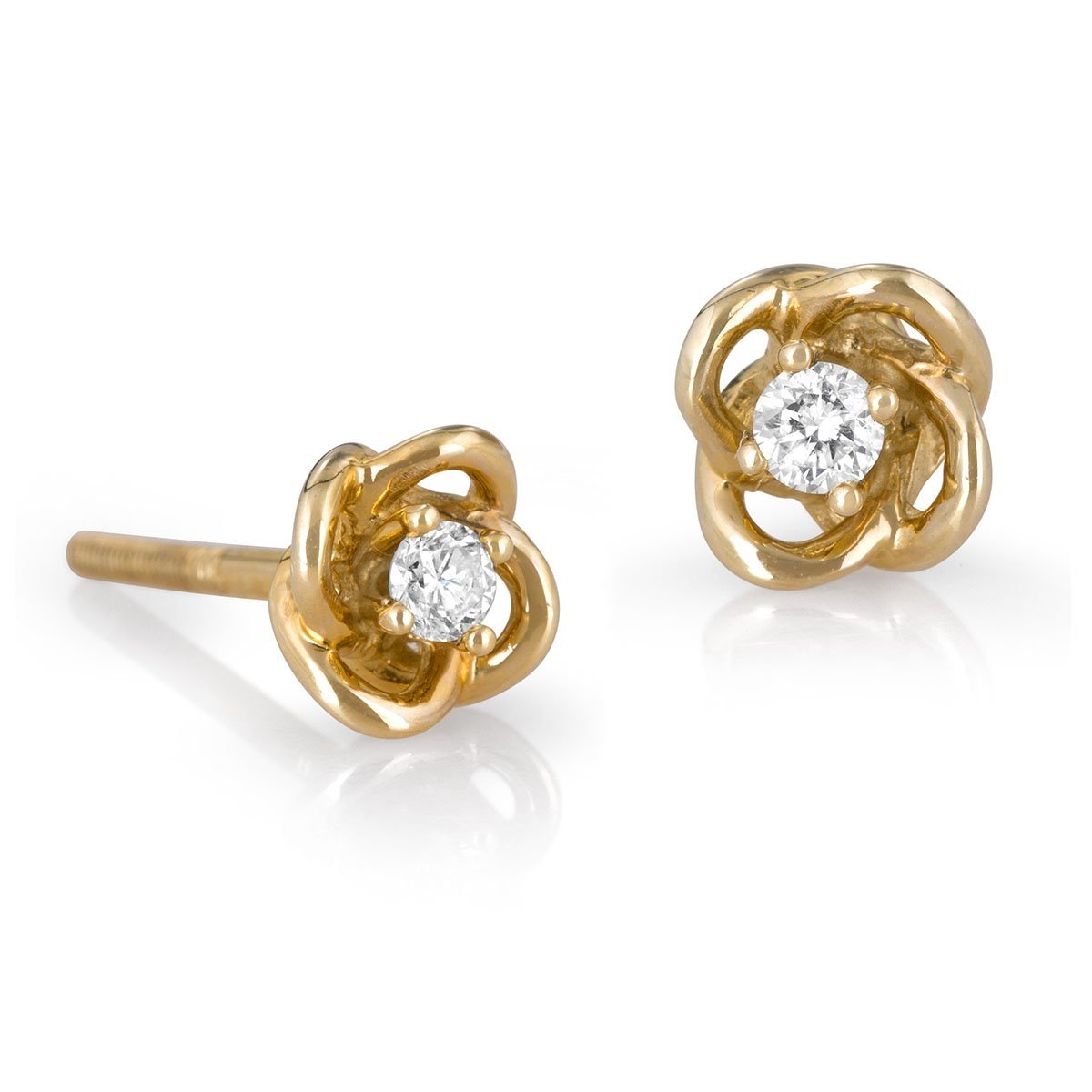 14K Gold 4-Pronged Diamond Stud Earrings With Chic Flower Design (Choice of Color) - 1