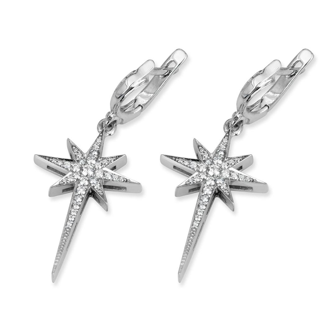 Anbinder Jewelry 14K White Gold Star of Bethlehem Earrings with Diamonds - 1