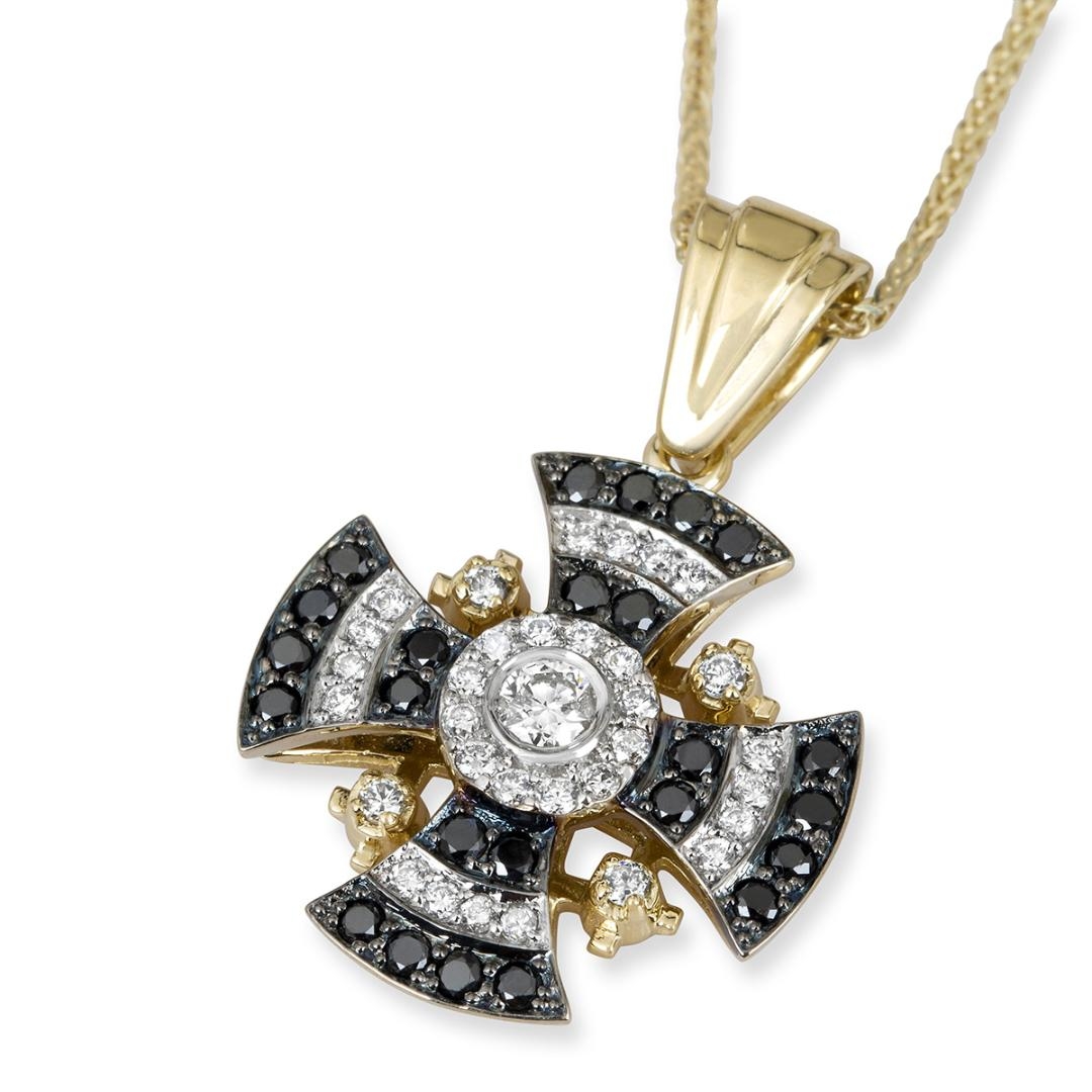Anbinder Jewelry 14K Yellow Gold Jerusalem Cross White & Black Diamond Pendant - 1
