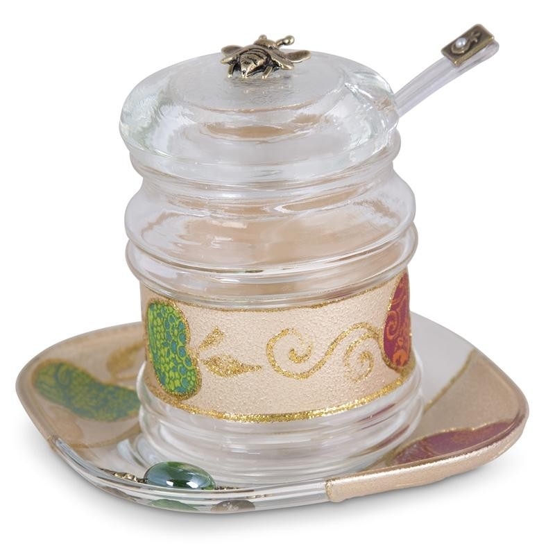 Lily Art Painted Glass 4-Piece Honey Pot Set with Apple Design  - 1