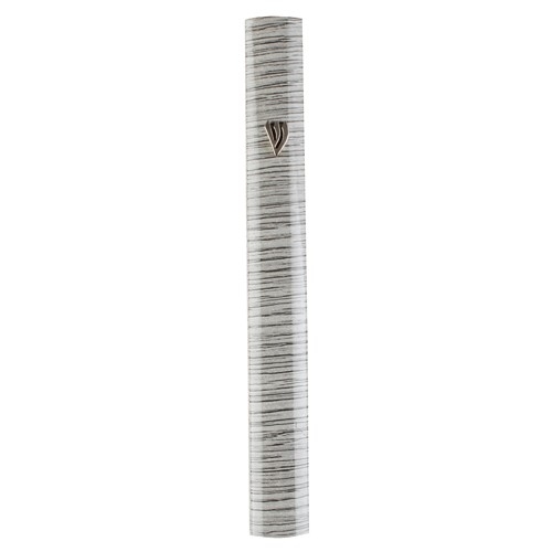 Medium Hexagonal Aluminum Gray Brushed Stripes Mezuzah Case - 1