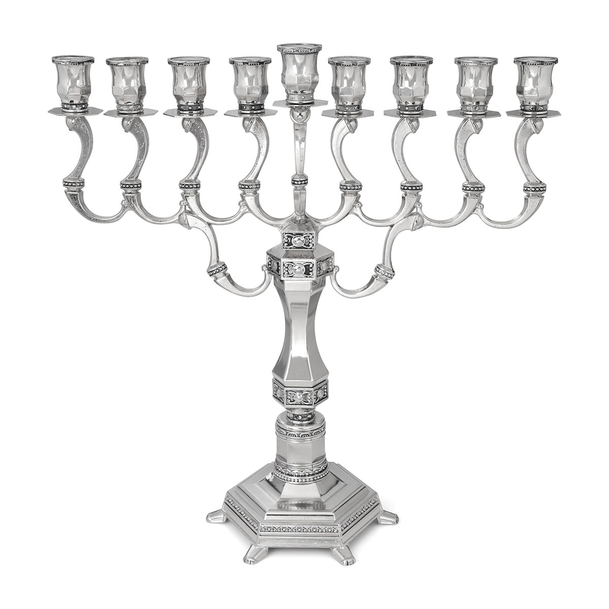Antique-Style Nickel Traditional Hanukkah Menorah - 1