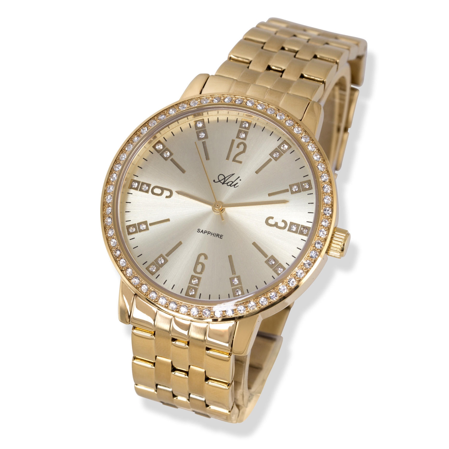 Adi Ladies Luxury Large Gold Plated Watch with Stones   - 1
