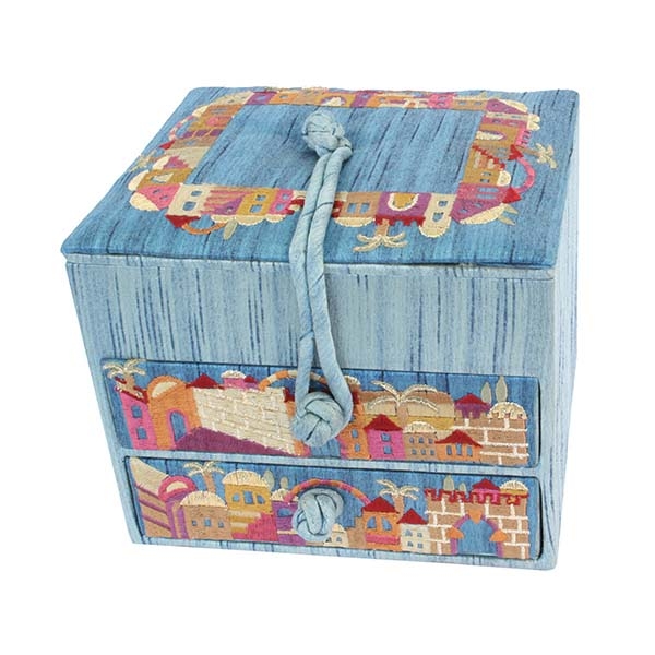  Yair Emanuel Embroidered Jerusalem  Jewelry Box (Blue) - 1