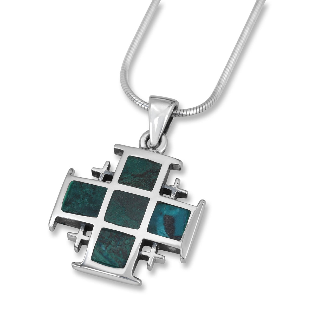Sterling Silver and Eilat Stone Jerusalem Cross Necklace - 1