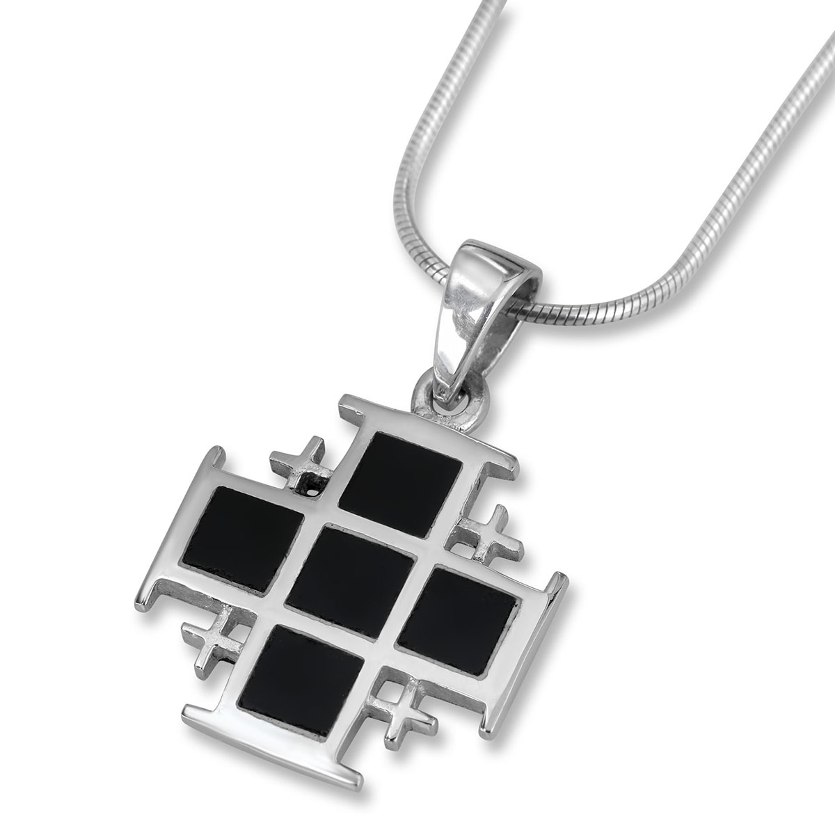 Sterling Silver and Onyx Jerusalem Cross Necklace - 1