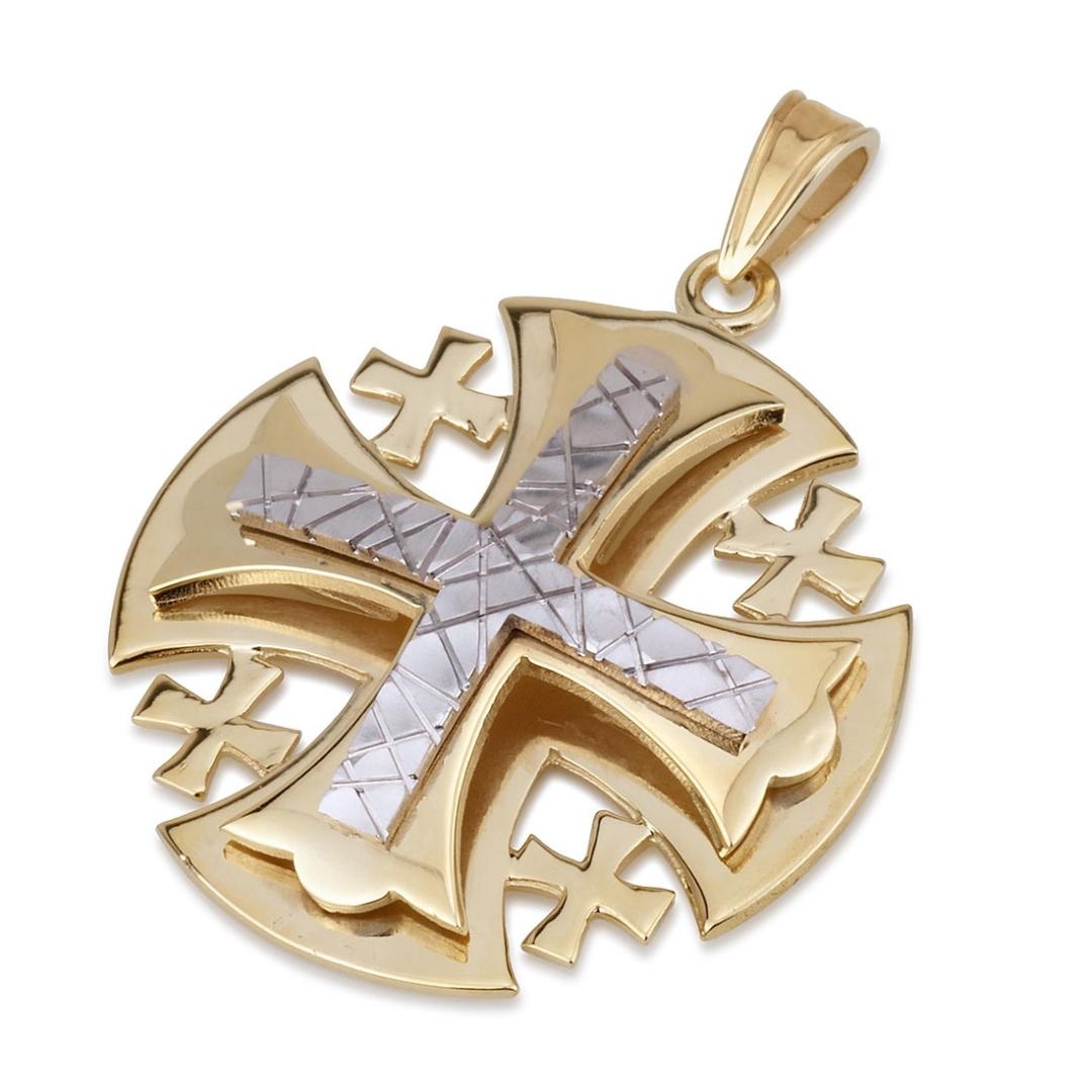 Ben Jewelry 14K Yellow and White Gold Decorative Jerusalem Cross Pendant - 1