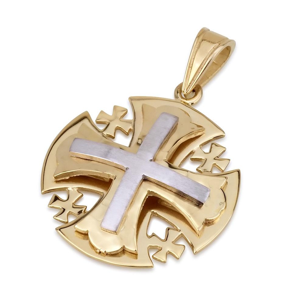 Ben Jewelry 14K Yellow and White Gold Jerusalem Cross Pendant - Patonce - 1