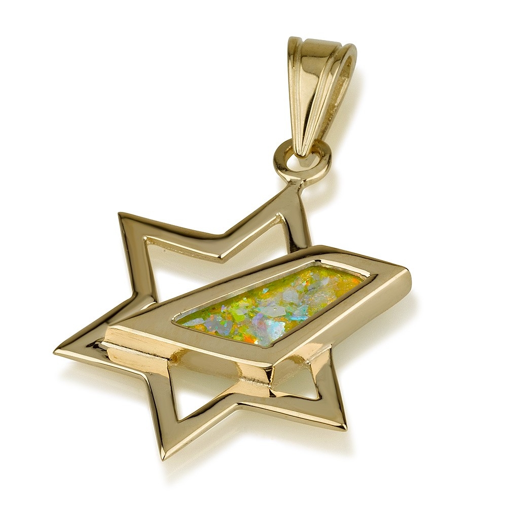 Star of David: 14K Gold and Roman Glass Pendant - 2