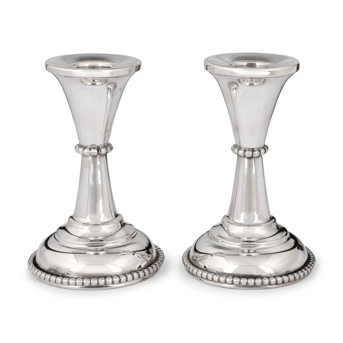 Bier Judaica Handcrafted Sterling Silver Candlesticks With Beaded Design - 1