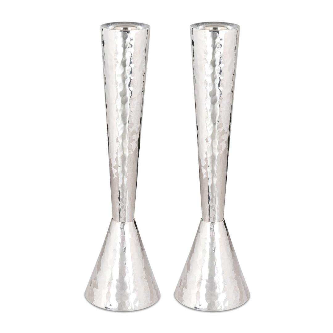 Bier Judaica Sterling Silver Hammered Conical Candlesticks - 1