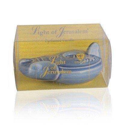 Light of Jerusalem Clay Lamp with Scented Candle - Light Blue - 1