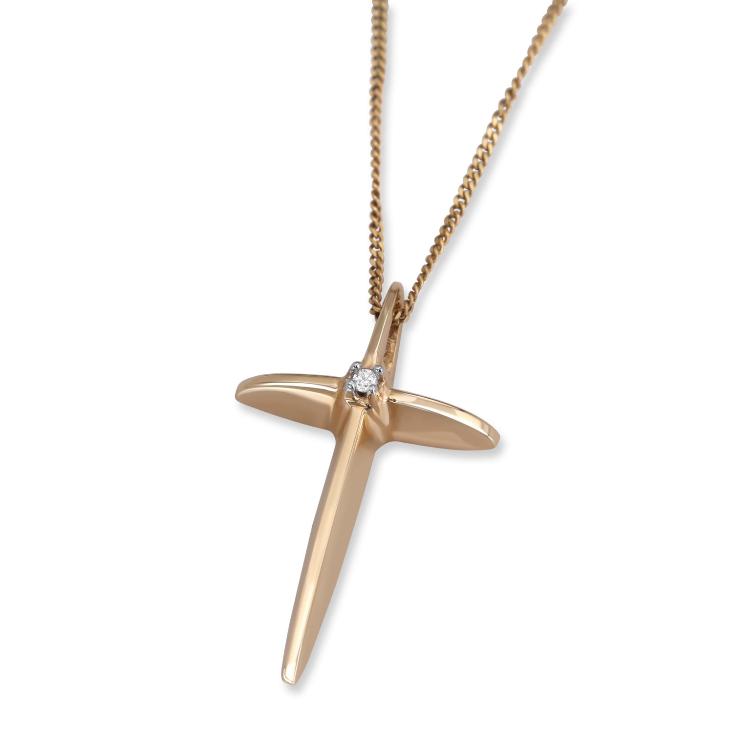 Elegant 14K Gold Cross with Single Diamond Cross Necklace - 1