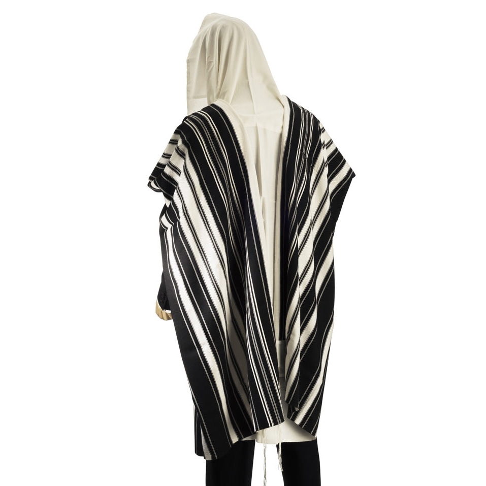 Talitania Chabad Black and White Wool Prayer Shawl - 1