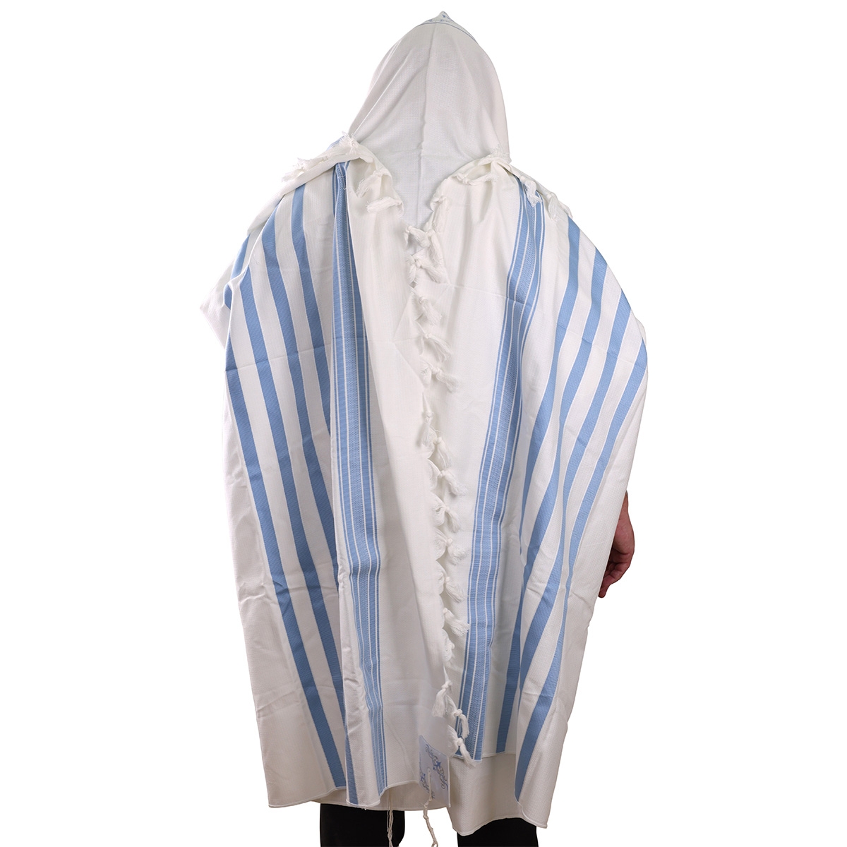 100% Cotton Prayer Shawl with Light Blue Stripes - Non-Slip - 1