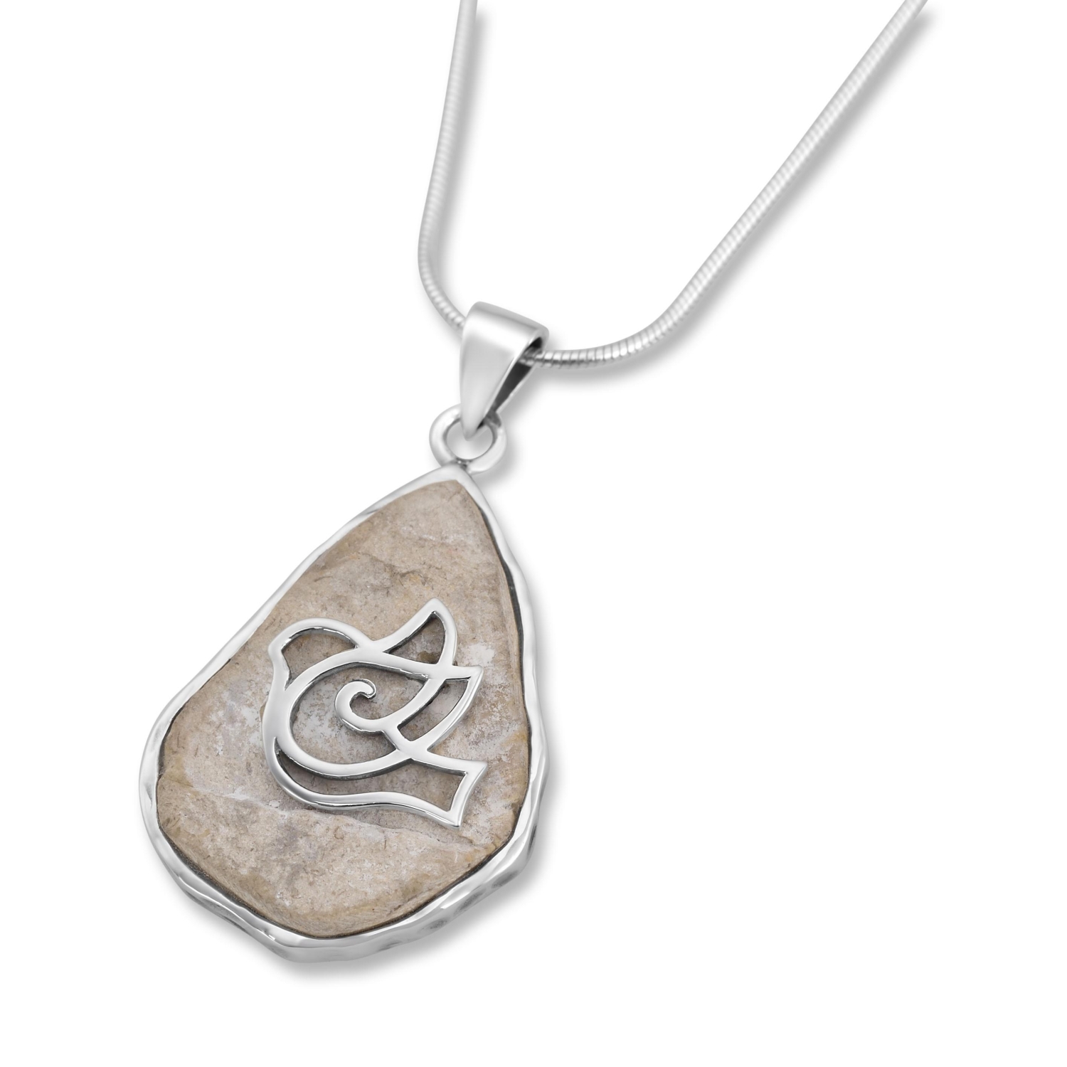 Jerusalem Stone Necklace with Sterling Silver Dove - 1