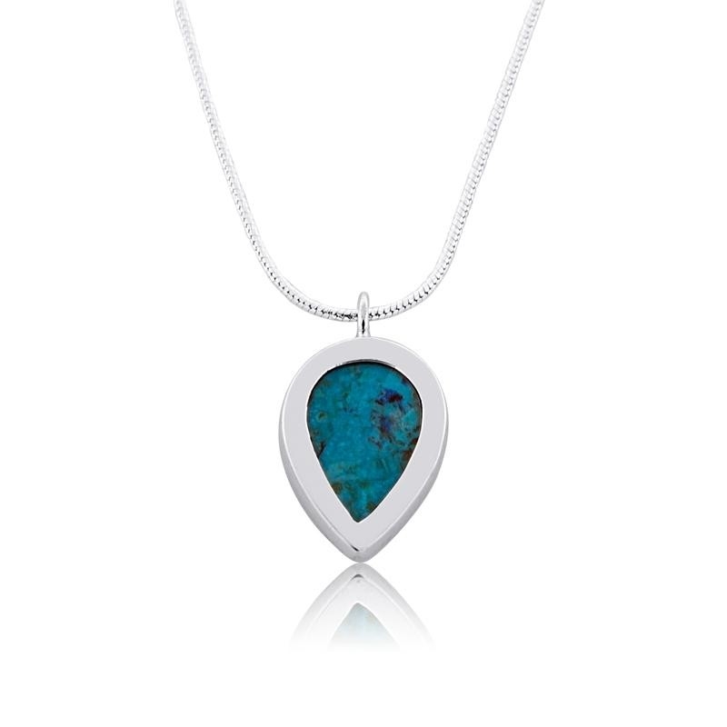 Sterling Silver and Eilat Stone Classy Leaf Necklace - 1