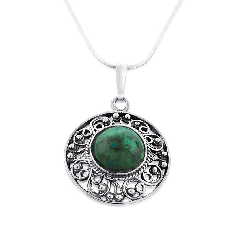 Sterling Silver Vintage Necklace with Eilat Stone - 1