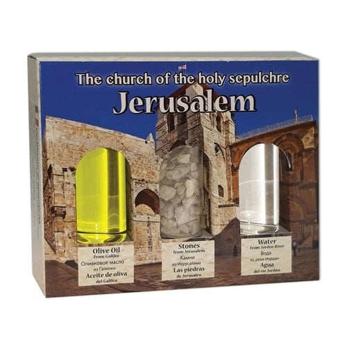 Ein Gedi Holy Land Gift Pack (Olive Oil, Stones, Water) – Church of the Holy Sepulchre, Jerusalem - 1