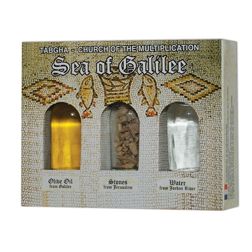 Ein Gedi Holy Land Gift Pack (Olive Oil, Stones, Water) – Church of the Multiplication, Sea of Galilee - 1