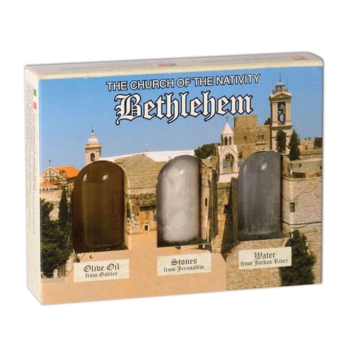 Ein Gedi Holy Land Gift Pack (Olive Oil, Stones, Water) – Church of The Nativity, Bethlehem - 1