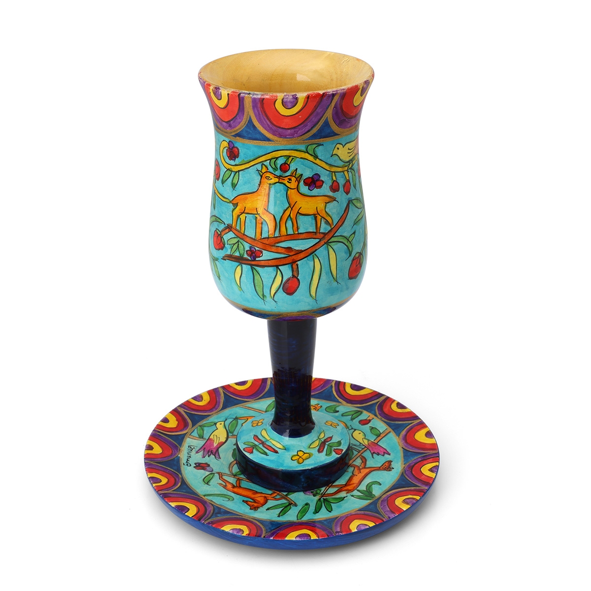 Yair Emanuel Tall Stemmed Kiddush Cup and Saucer (Nature) - 1