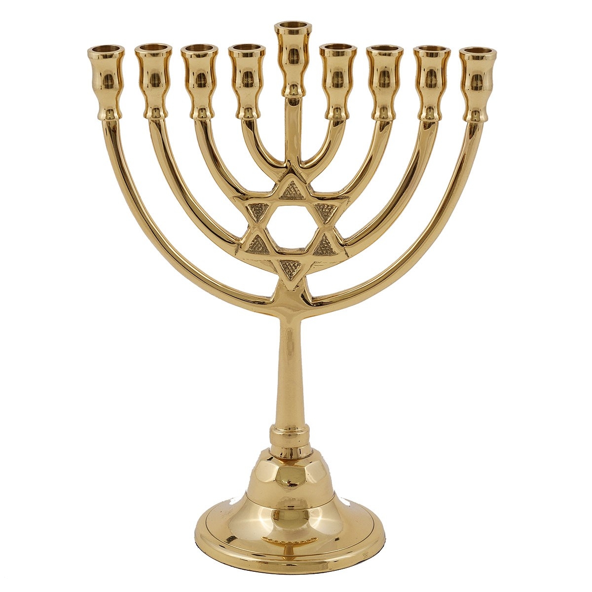 Yair Emanuel Brass Classic Stemmed Hanukkah Menorah with Star of David - 1