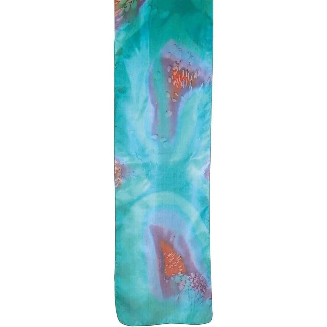 Yair Emanuel Hand Painted Silk Scarf (Aquamarine and Purple) - 1