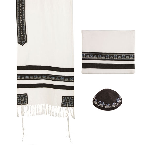 Yair Emanuel Embroidered Black Stripes Prayer Shawl (Tallit) - 1