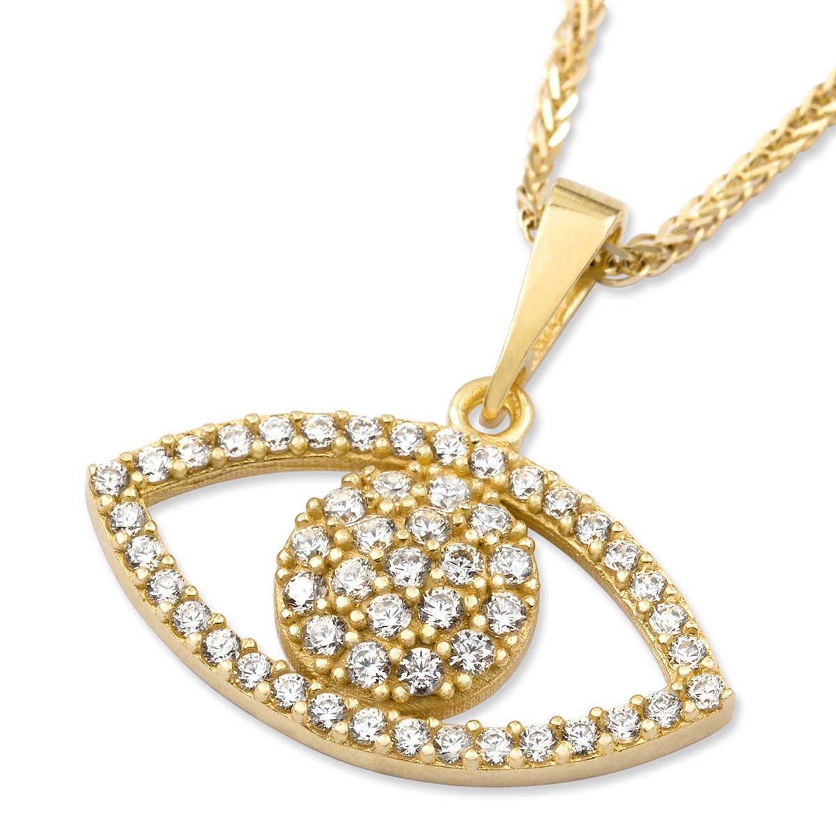 14K Yellow Gold Evil Eye Pendant Necklace with Cubic Zirconia - 1