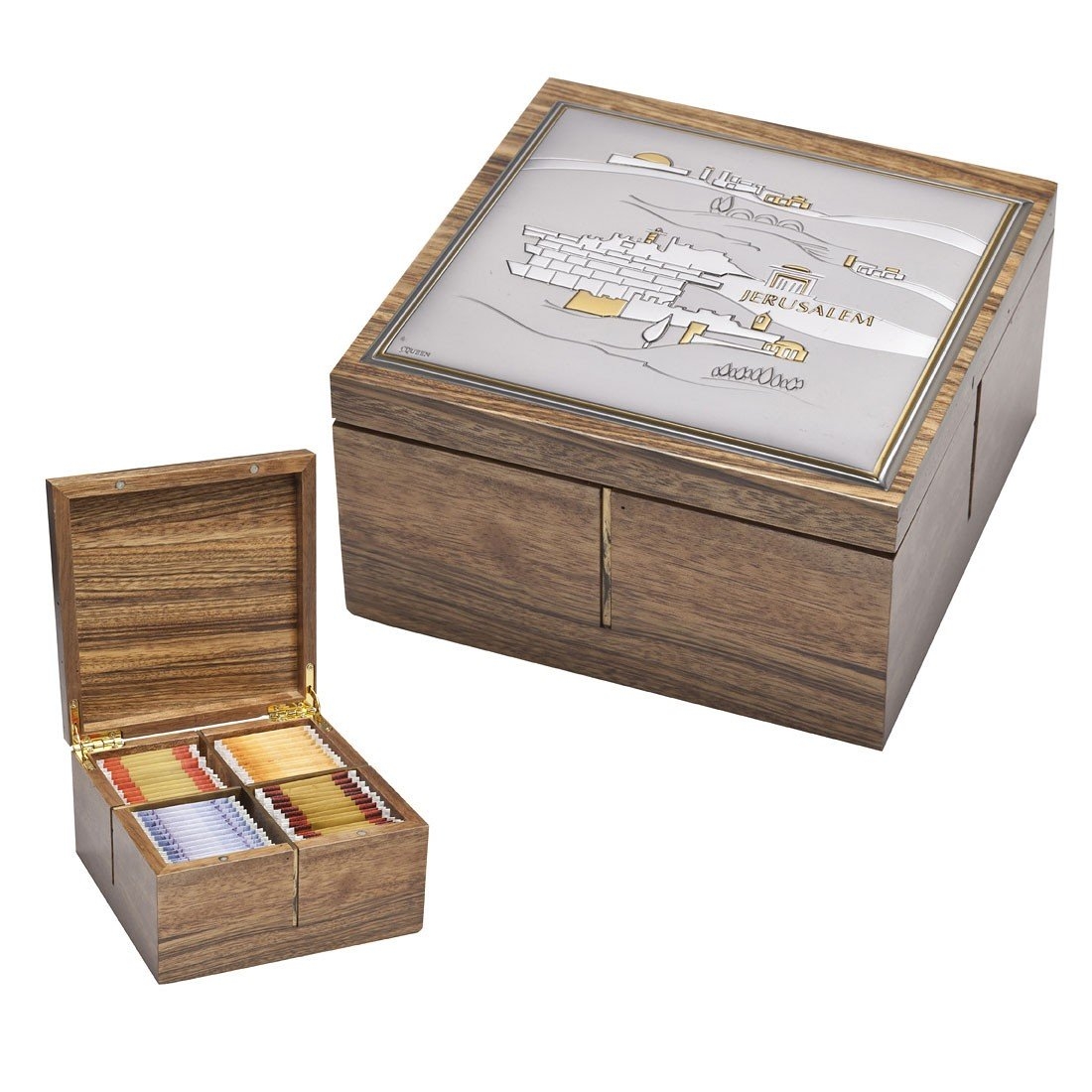 Exclusive 925 Sterling Silver-Plated and Walnut Wood Jerusalem View Tea Box - 1