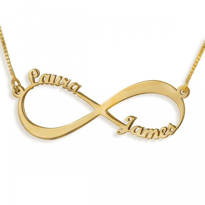 Gold Plated Double Thickness English / Hebrew Infinity Necklace with up to Two Names - 1